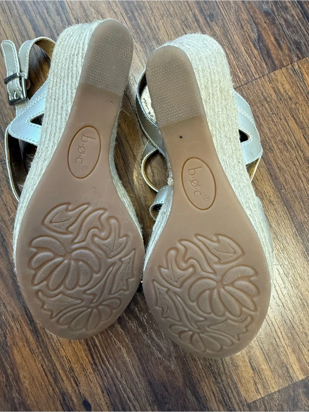 b.o.c. Metallic Tan Strappy Wedge Sandals